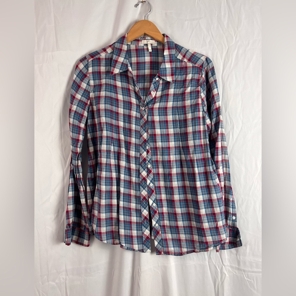 Joie Women's Cotton Red White & Blue Plaid Button Down Top - Picture 2 of 5